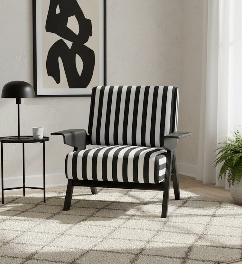 Sculpted Striped Angular Frame Armchair
