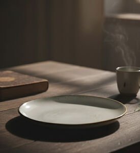 Home Deco and More Ceramic Rimmed Dinner Plate, Packshot View