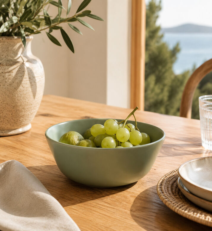 Essenza Porcelain Round Deep Medium Bowl, Green, 15-cm, Packshot View