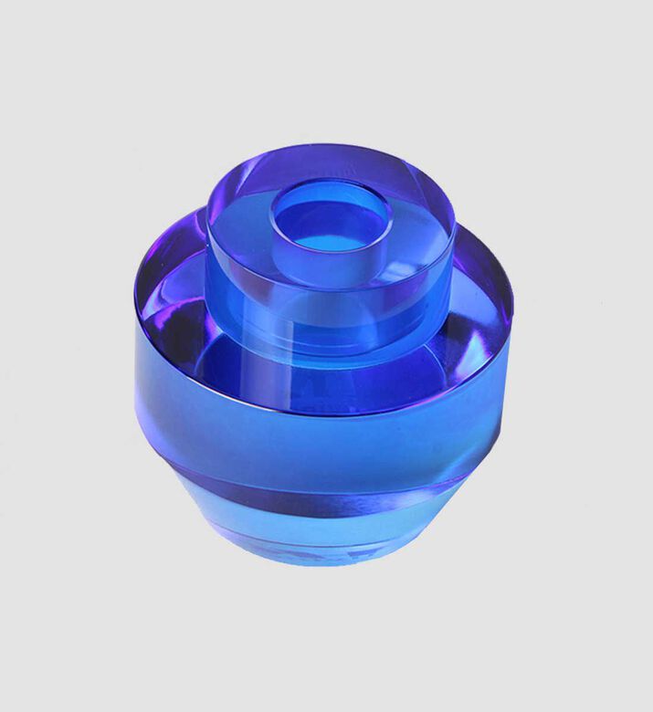 HK Living Amber Crystal Glass Cube Candle Holder, Blue, Packshot View