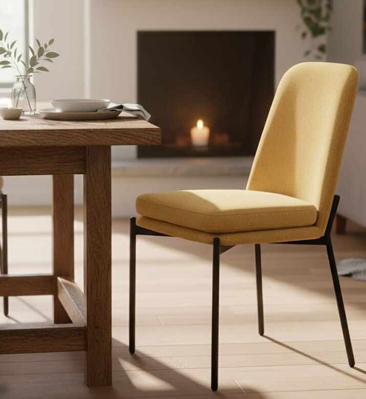 Home Deco and More Sky Plywood Steel Dining Chair, Mustard, Packshot View