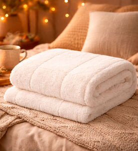 Home Deco and More Plaid Layered Blanket, White, Packshot View