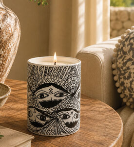 Nour Bougie Berberia Ceramic Pot Candle, Black, 18-cm, Packshot View
