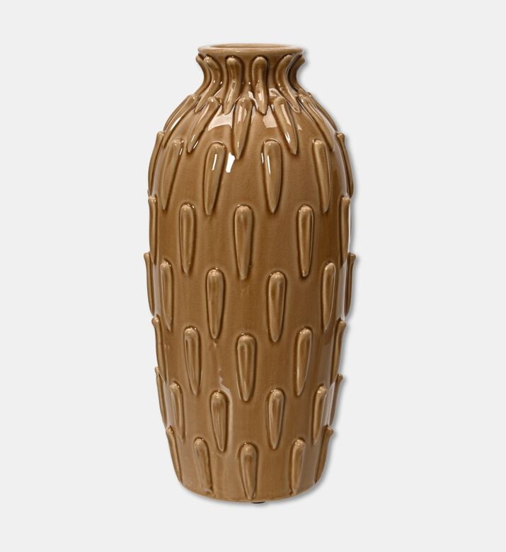 Kaemingk Vase Porcelain Cylinder Glazed, Camel, 15-cm, Packshot View