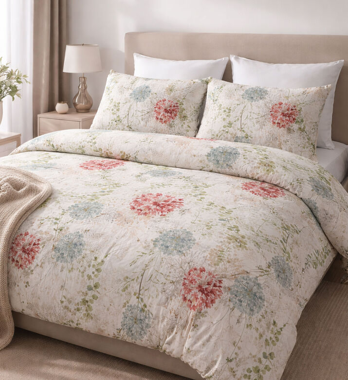 Home Deco and More King Polycotton Country Meadow Front Duvet Cover 4-piece Set, Multicolor, 120x200-cm, Packshot View