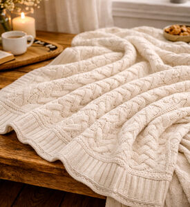 Cannon Natural Tone Knitted Cotton Throw, Packshot View