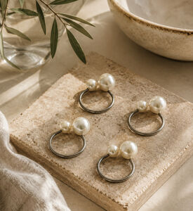 Excellent Houseware Pearl Iron Napkin Ring 4 Piece Set, Silver, Packshot View