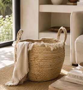 Home and Styling Fringed 3-piece Baskets, Beige, 33-cm, Packshot View