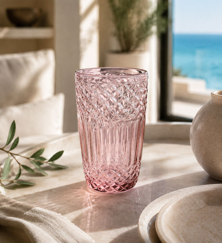 Excellent Houseware Engraved Drinking Glass, Pink, Packshot View