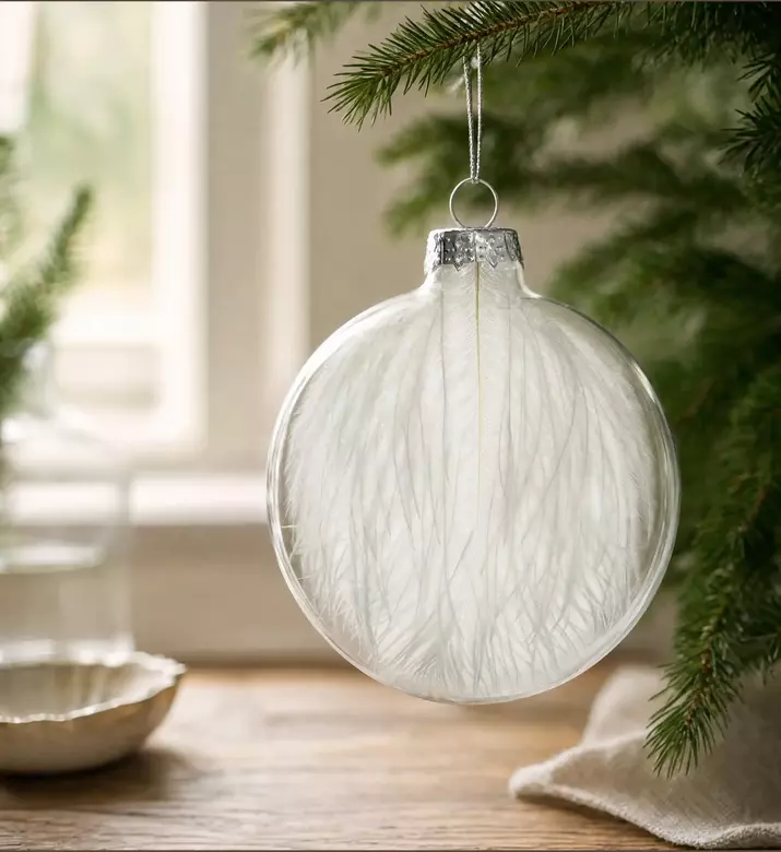 Shishi Feather Glass Ball Ornament, Transparent, 10-cm, Model View