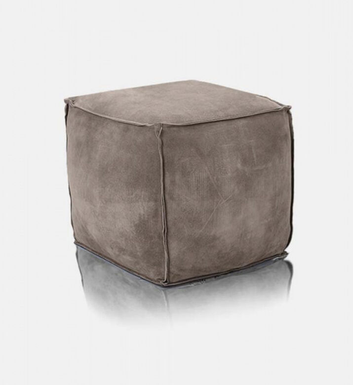 Cuby Suede Leather Square Pouf
