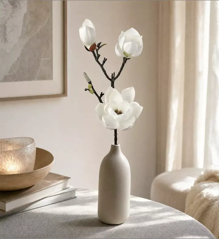 Shishi Magnolia Blossom Branch, White, 75-cm, Model View