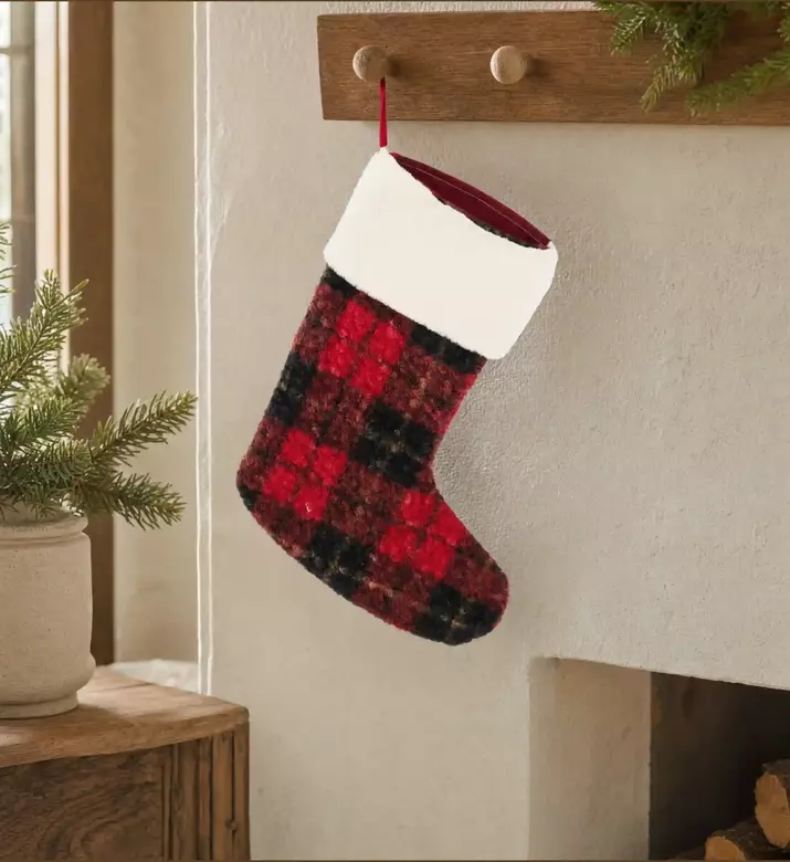 Home Deco and More Checkered Christmas Stocking, Model View