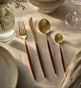 Kaemingk Brushed Stainless Steel Cutlery Set With Oxblood Handles, Model View