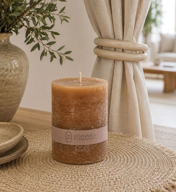 Home and Styling Pillar Wax Semi Transparent Candle, Orange, 8-cm, Packshot View