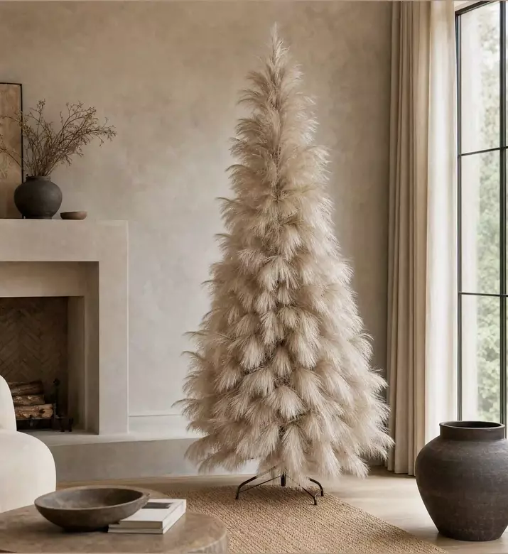 Shishi Feathery Branches Christmas Tree, Beige, 180-cm, Model View