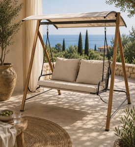 Home Deco and More Two-seater Swing Chair Canopy, Beige, Packshot View