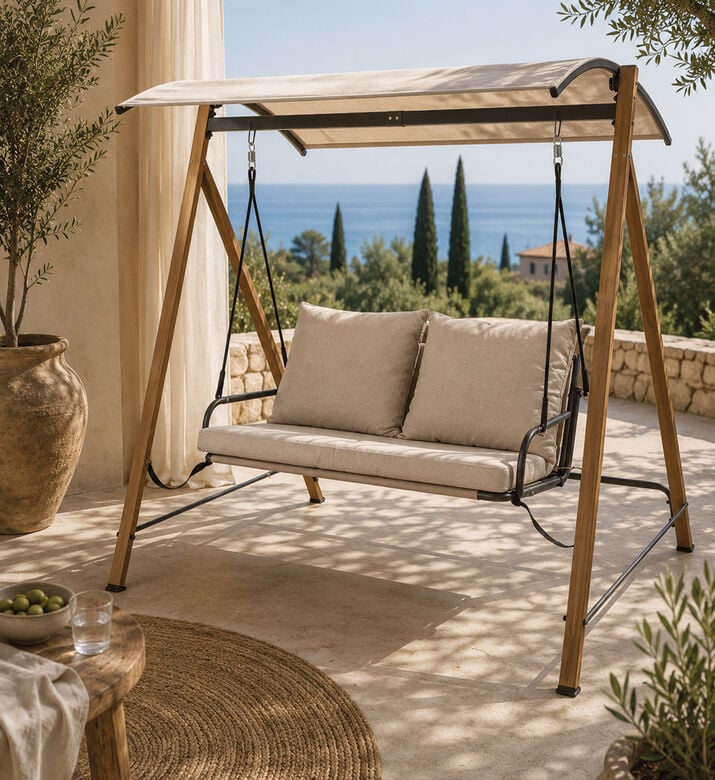 Home Deco and More Two-seater Swing Chair Canopy, Beige, Packshot View