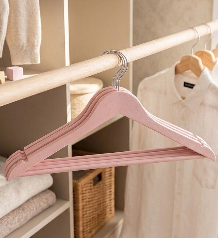 Home Deco and More Wooden Kids Hanger 4-piece Set, Light-pink, Packshot View