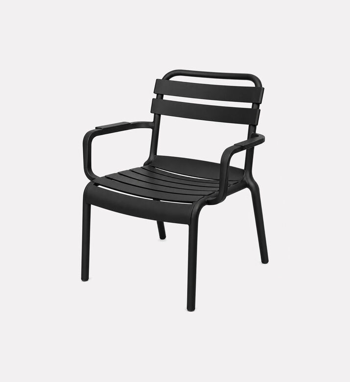 Home Deco and More Stackable Slatted Back Armset Chair, Black, Packshot View