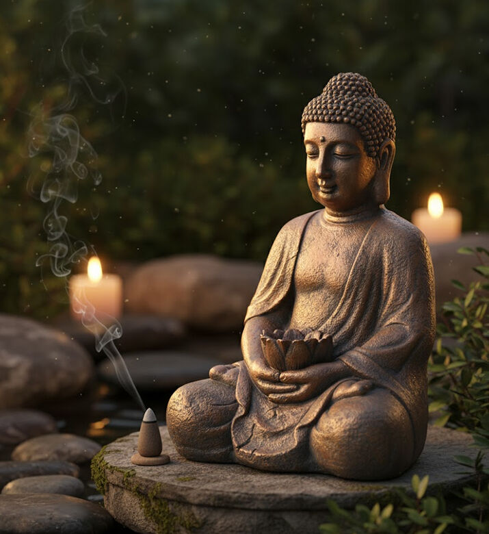 Home Deco and More Mango Wood Solar Buddha, Packshot View