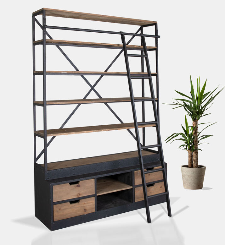 Hawk Ladder Drawer Pine Bookcase