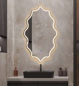 Round Wave Edge Lighted Bathroom Mirror