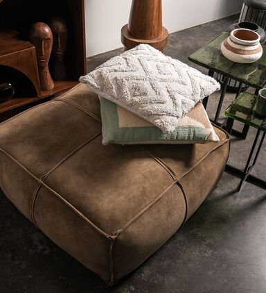 Elmer Suede Leather Square Pouf