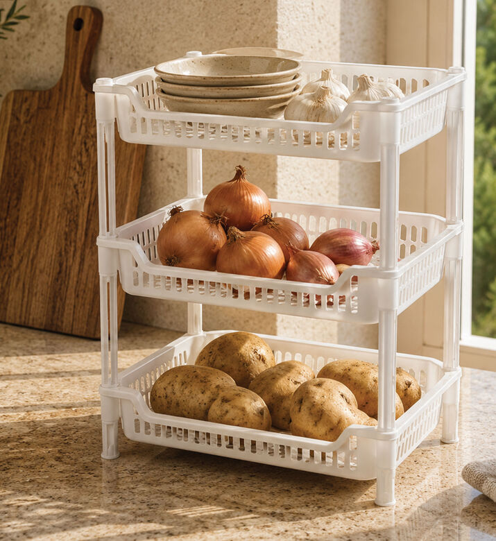Home Deco and More Plastic 3-tier Organizing Basket - 40 X 28 X 56 Cm, Packshot View