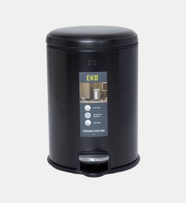 Eko Serene Stainless Steel Pedal Bin - 5 L, Black, 5-l, Packshot View