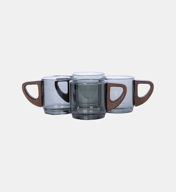 Home Deco and More Wooden Handle Tea Mug 4-piece Set -8.3x5.5x5.5 Cm, Packshot View