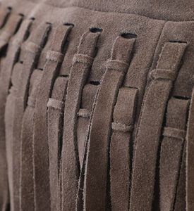 Home Deco and More Willow Suede Leather Round Pouf, Olive, Packshot View