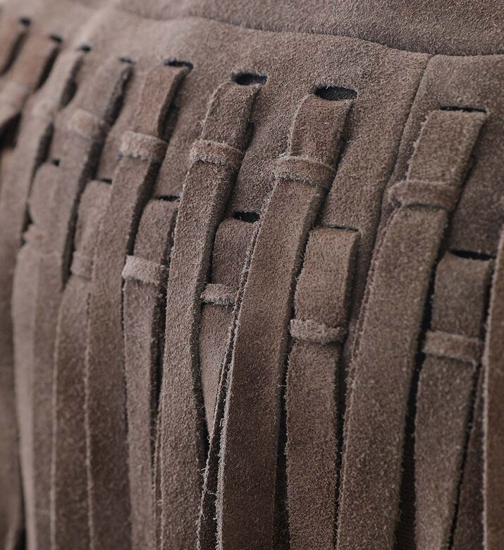 Home Deco and More Willow Suede Leather Round Pouf, Olive, Packshot View