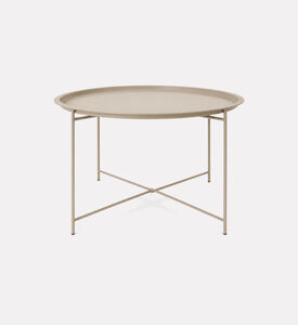 Home Deco and More Rim Top Round Outdoor Table, Beige, Packshot View