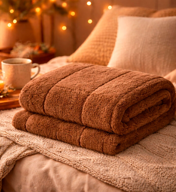 Home Deco and More Plaid Layered Blanket, Brown, Packshot View