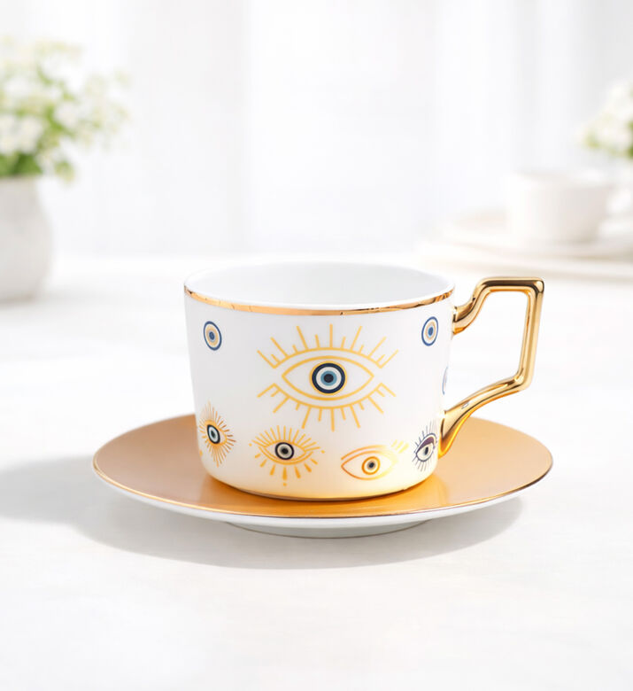 Home Deco and More Eye Coffee Cup Tray Ceramic Set, Packshot View