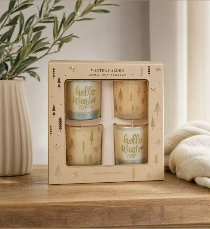 Home Deco and More Golden-print 4-piece Scented Candle Set, Model View