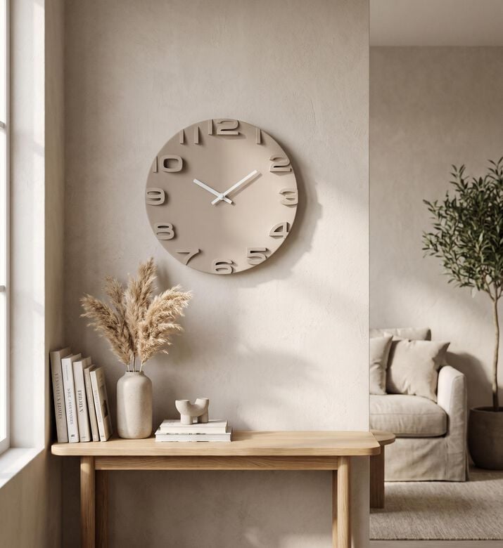 Home Deco and More Aluminum Wall Clock, Beige, Packshot View