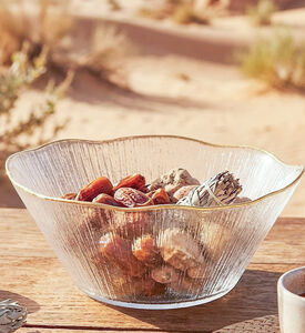 Home Deco and More Extra Large Rippled Gold Rim Bowl, Packshot View