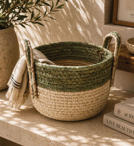 Home and Styling Straw Storage Basket, Beige, L, Packshot View