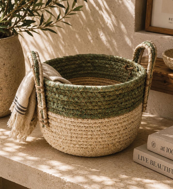 Home and Styling Straw Storage Basket, Beige, L, Packshot View