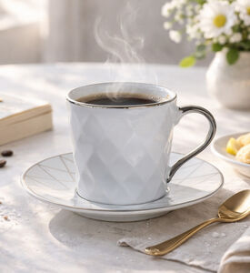 Home Deco and More Casa Coffee Cup 6-piece Set, Silver, Packshot View