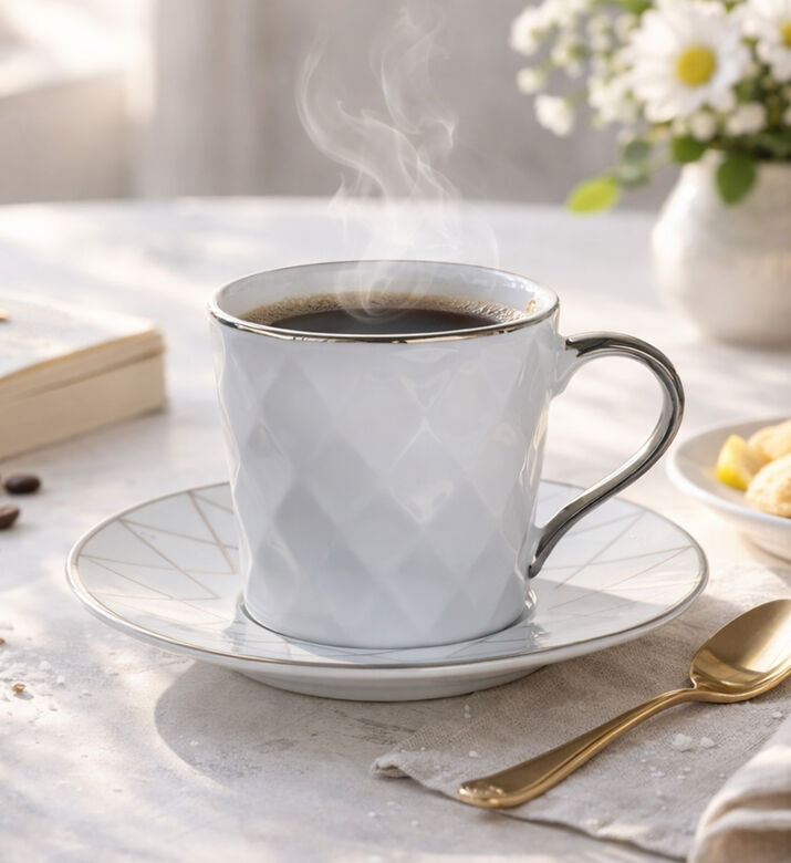 Home Deco and More Casa Coffee Cup 6-piece Set, Silver, Packshot View