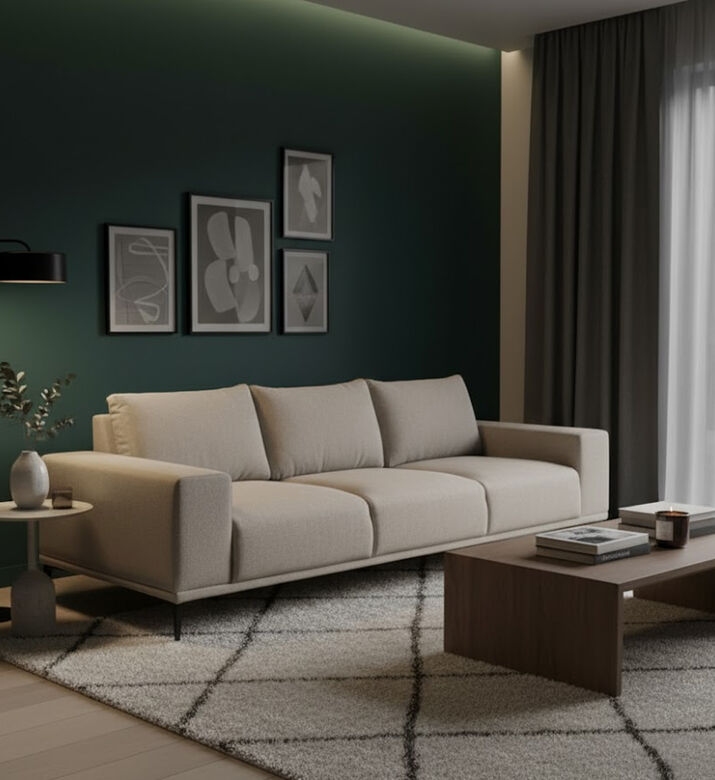 Home Deco and More Emerse Three Seater Sofa, Beige, Packshot View