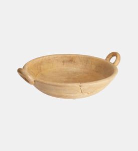 Home Deco and More Natural Wood Round Handled Bowl, Beige, 30x35-cm, Packshot View