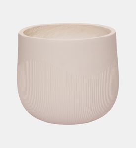 Home Deco and More Fiber Clay Half Ribbed Planter, Beige, 32-cm, Packshot View