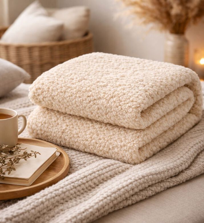 Home Deco and More Plaid Teddy Blanket, Beige, Packshot View