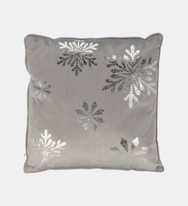 Home and Styling Snowflake Plush Velvet Front Cushion, Grey, Packshot View