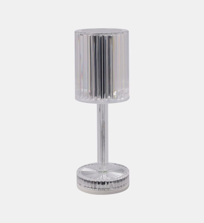 Home Deco and More Ribbed Cylindrical Table Lamp, Silver, Packshot View