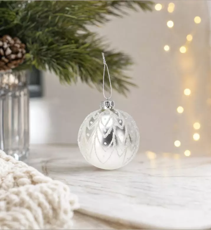 Home Deco and More Silver Matte Textured Ornament, Model View